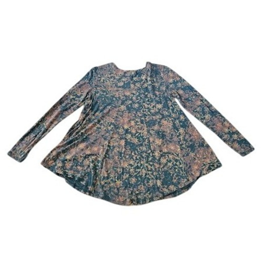 Peruvian Connection Tunic Top Women XS Small Blue Floral Pima Cotton Blend Shirt - Picture 7 of 7